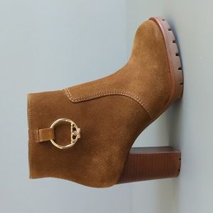 Tory Burch Sofia Lug Sole Brown Suade Ankle Boots Size 6.5M